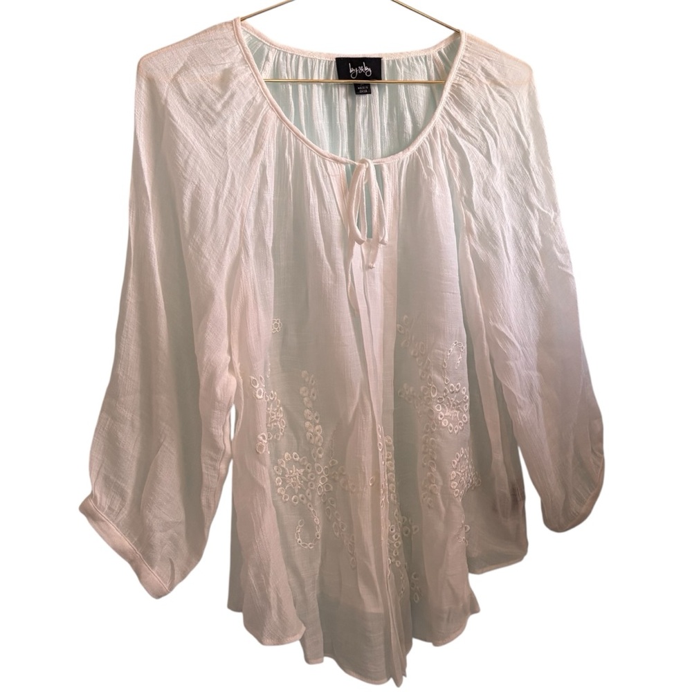 5for20 by&by Semi Sheer White Embroidered Peasant Blouse